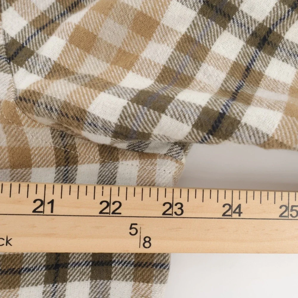NEW Lands' End Plaid Flannel Shirt Tan Long Sleeve Mens L